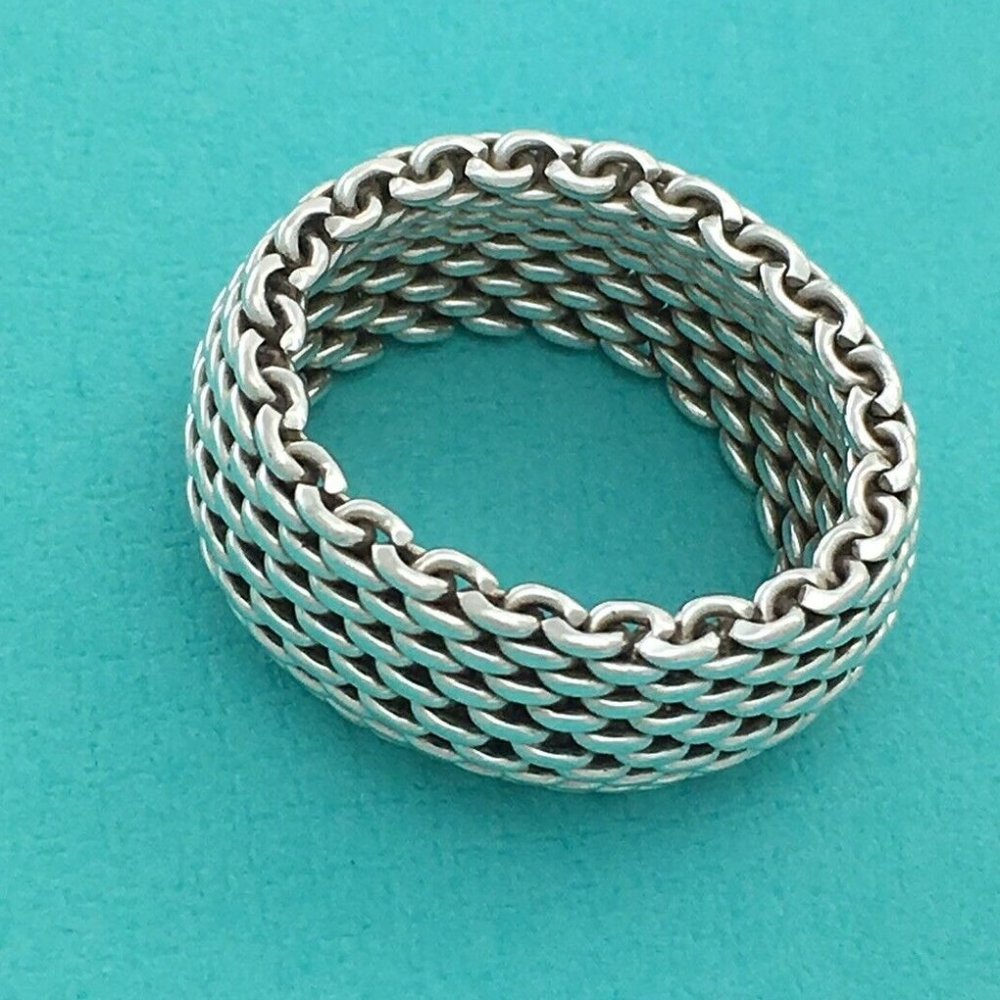 Size 8.5 Tiffany & Co Somerset Mesh Weave Flexible Dome Ring Mens Unisex